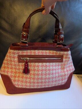 Vintage Coach Hamptons Tweed Suede Handbag Gingham Houndstooth in EUC Ji